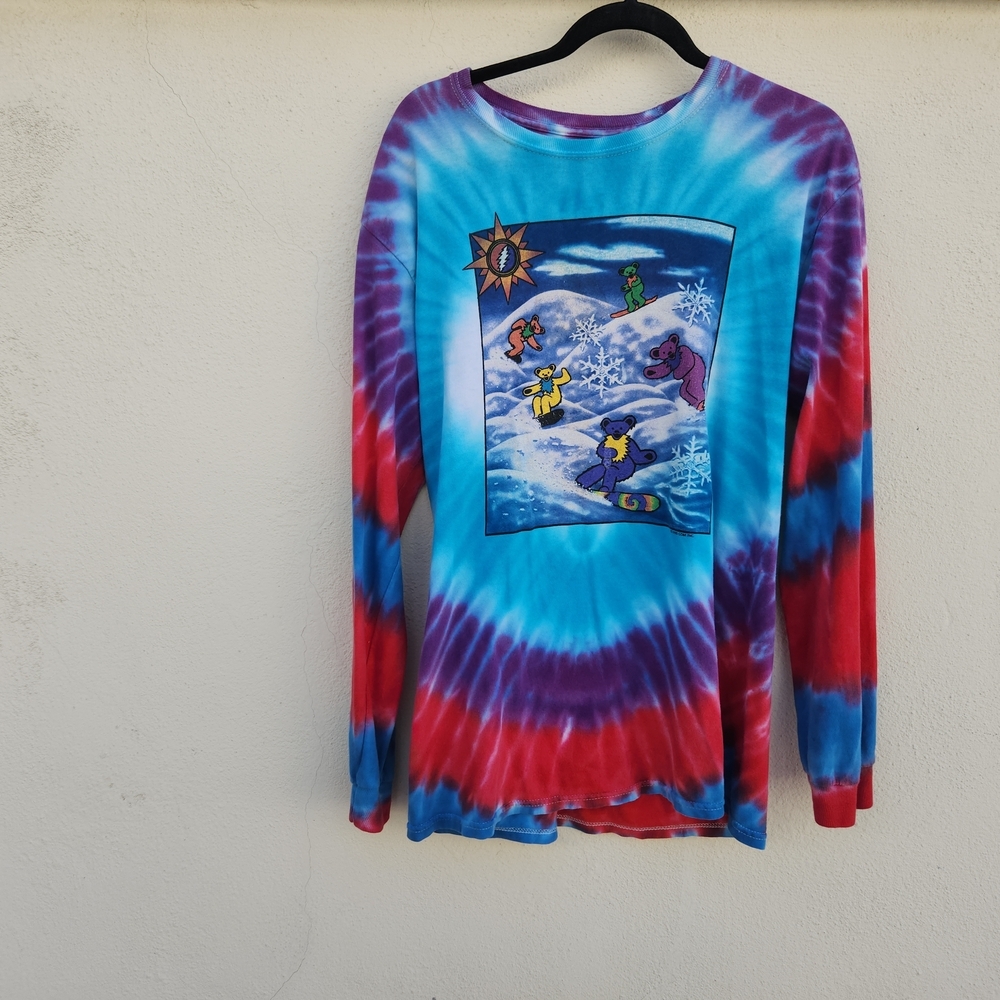 Vintage 1990 Grateful Dead Tie Dye Snowboard Bear Long Sleeve Tee - Picture 4 of 12